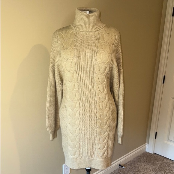 Noisy May Sweater Dress Turtleneck Tan Cable Knit Design Warm Cozy Women's Sz XL - Picture 1 of 13